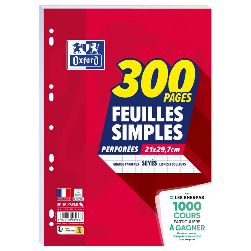 FEUILLES SIMPLES OXFORD PERFOREES FILM 300P OPTIK P. SEYES