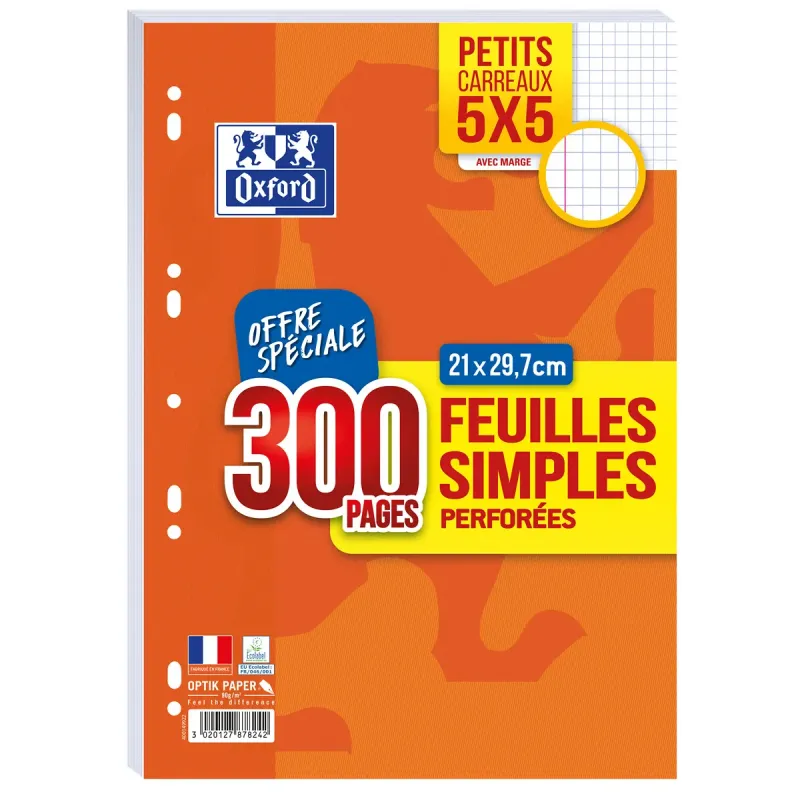 FEUILLES SIMPLES OXFORD PERFOREES FILM 300P OPTIK P. Q5/5