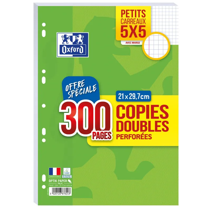 COPIES DOUBLES OXFORD PERFOREES 210X297 FILM 300P OPTIK P. Q5/5+MARGE