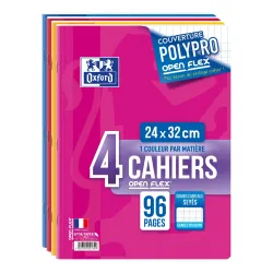 LOT DE 4 CAHIERS OPENFLEX AGRAFE 240X320 96P OPTIK P. SEYES ASSORTI