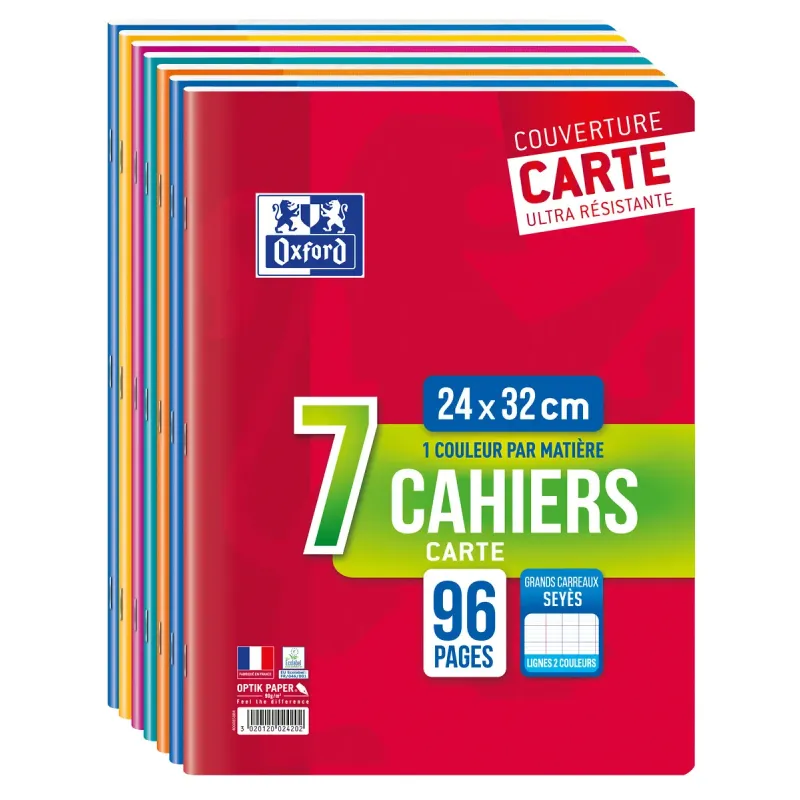 LOT DE 7 CAHIERS OXFORD AGRAFE 240X320 96P OPTIK P. SEYES ASSORTI