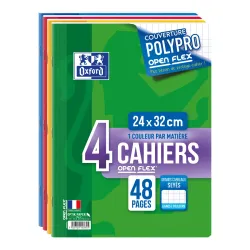 LOT DE 4 CAHIERS OPENFLEX AGRAFE 240X320 48P SEYES ASSORTI