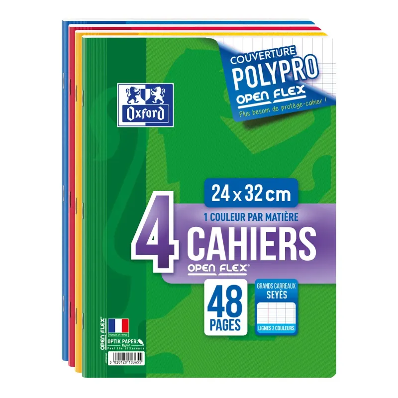 LOT DE 4 CAHIERS OPENFLEX AGRAFE 240X320 48P SEYES ASSORTI
