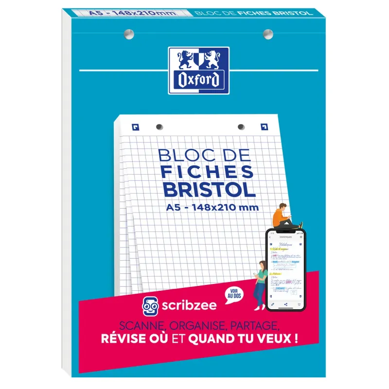BLOC BRISTOL OXFORD 148X210 30 FICHES PERFOREES Q5 BLANC