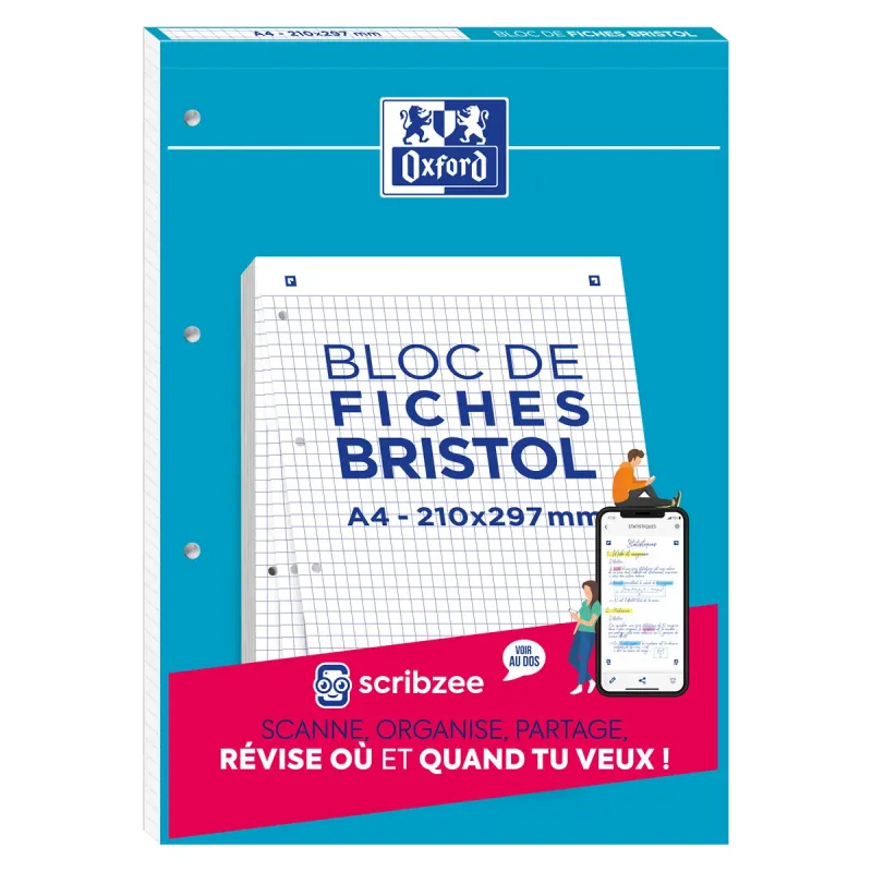 BLOC BRISTOL OXFORD 210X297 30 FICHES PERFOREES Q5 BLANC