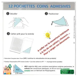 12 POCHETTES COINS ADHESIVES 17X17CM