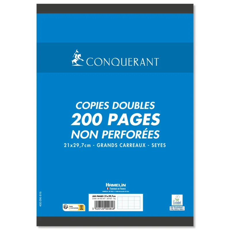 COPIES DOUBLES NON PERFOREES 21X29,7 200P SEYES 70G BLANC