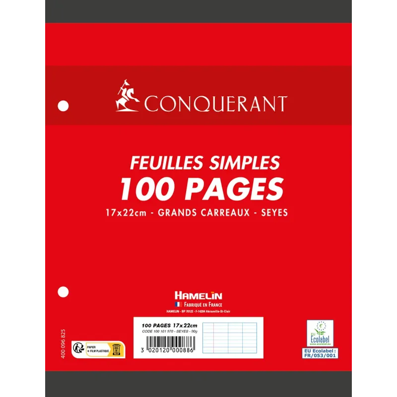 FEUILLETS MOBILES 17X22 100P SEYES 90G BLANC