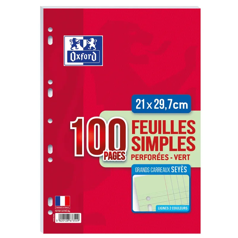 FEUILLETS MOBILES 21X29,7 100P SEYES 90G VERT