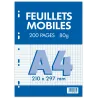 FEUILLETS MOBILES 21X29,7 200P SEYES 80G BLANC