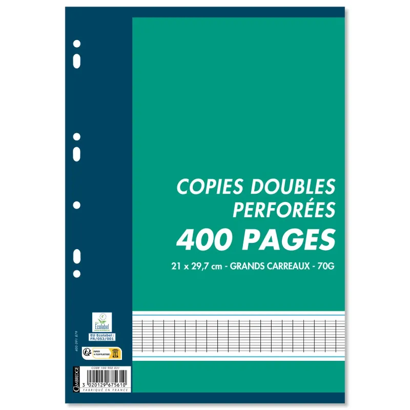 COPIES DOUBLES 21X29,7 400P SEYES 70G BLANC