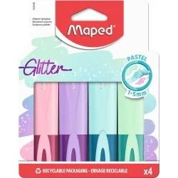 Maped - 4 surligneurs FLUO'PEPS GLITTER PASTEL  : 4 Coloris assortis
