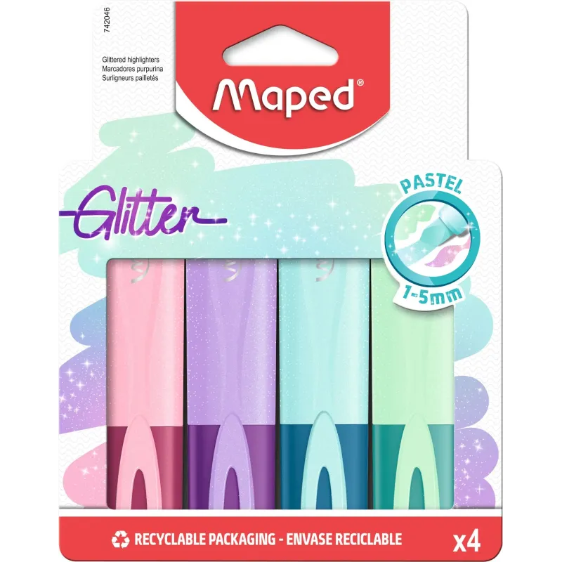 Maped - 4 surligneurs FLUO'PEPS GLITTER PASTEL  : 4 Coloris assortis