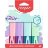 Maped - 4 surligneurs FLUO'PEPS GLITTER PASTEL  : 4 Coloris assortis