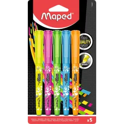 Maped - 5 Surligneurs FLUO'PEPS PEN : Bleu, Vert, Jaune, Orange, Rose, sous blister