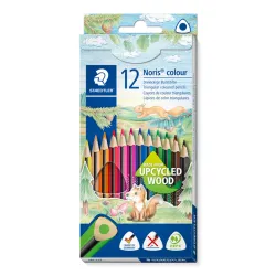 Noris® colour 187 UW - Etui carton 12 crayons de couleur triangulaires assortis en bois upcyclé