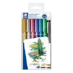 STAEDTLER® metallic marker 8323 - Etui 6 marqueurs encre métallisée assortis pointe ogive 1,2 mm
+ 1 feutre 308 C2-9 offert - Ed