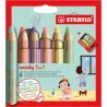 Etui carton x 6 crayons multi-talents STABILO woody 3 in 1 + 1 taille-crayon - coloris pastel