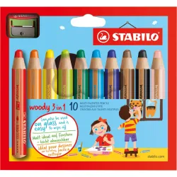 Etui carton x 10 crayons multi-talents STABILO woody 3 in 1 + 1 taille-crayon
