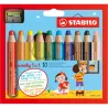 Etui carton x 10 crayons multi-talents STABILO woody 3 in 1 + 1 taille-crayon