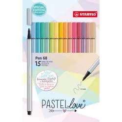 Etui carton x 15 feutres de dessin pointe moyenne STABILO Pen 68 Pastellove