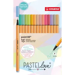 Etui carton x 15 stylos-feutres pointe fine STABILO point 88 Pastellove