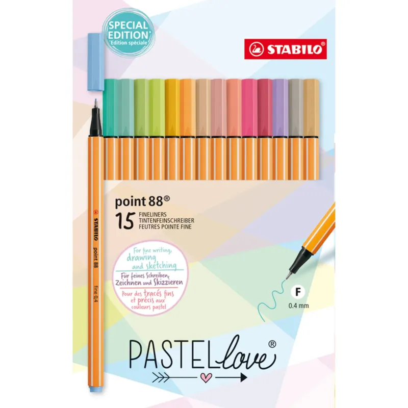 Etui carton x 15 stylos-feutres pointe fine STABILO point 88 Pastellove