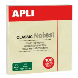 Notes adhésives classiques 75x75 mm - 100 feuilles repositionnables