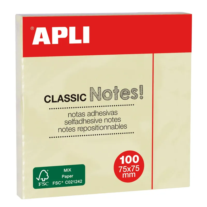 Notes adhésives classiques 75x75 mm - 100 feuilles repositionnables