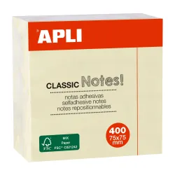 Bloc de notes adhésives classiques 75x75 mm - 400 feuilles repositionnables