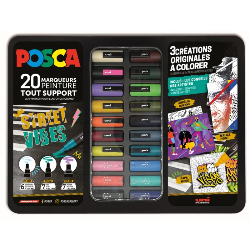 malette posca, marqueurs peinture, feutres peinture, 20 posca, pot posca
