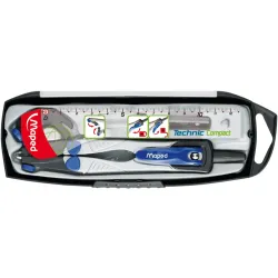 Maped - Coffret compas 4 pièces TECHNIC COMPACT avec bague universelle, étui-mines et taille-mines