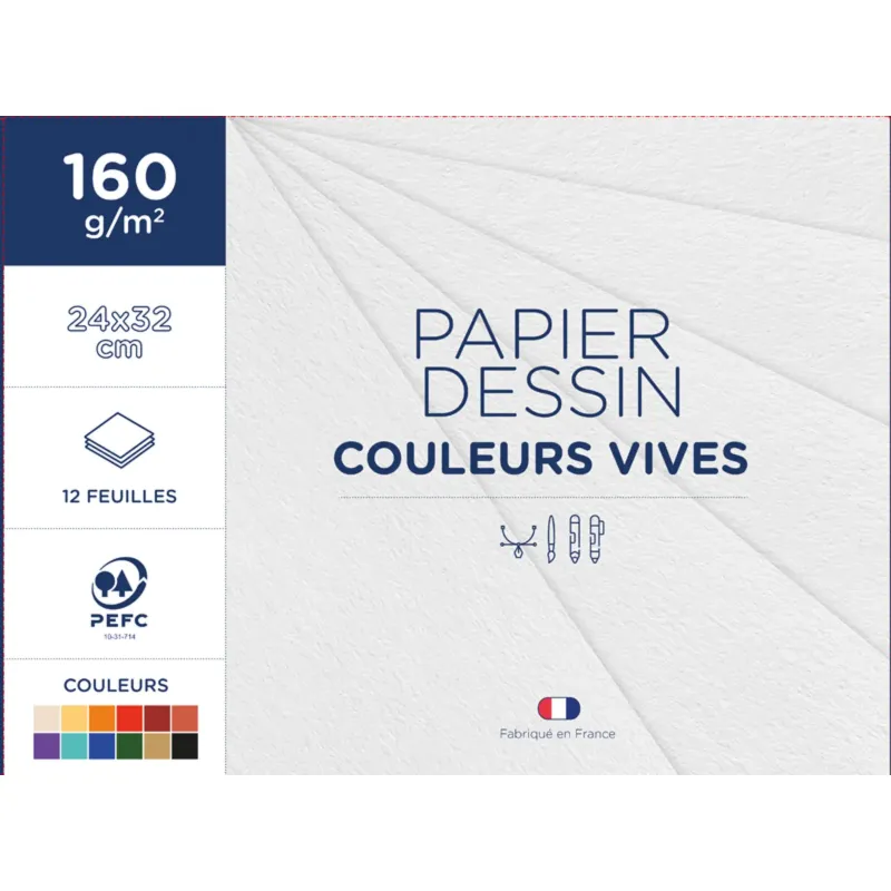 POCHETTE 12F DESSIN COUL VIVES 24X32 160G