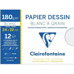 POCHETTE 12 FEUILLES DESSIN BLANC 24X32 180G