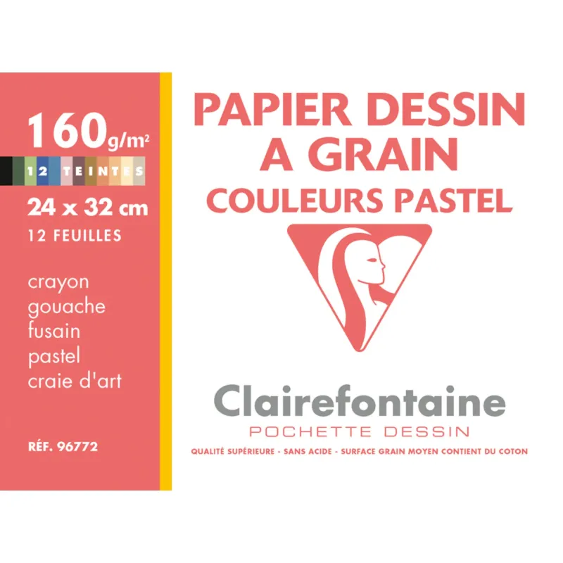 POCHETTE 12F DESSIN COULEURS PASTELS 24X32 160G POCHETTE 12F DESSIN COULEURS PASTELS 24X32 160G