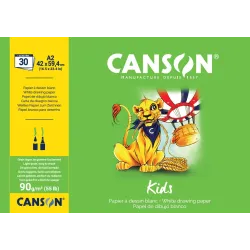 BLOC KIDS DESSIN PAPIER BLANC CANSON 30 FEUILLES A2 90G/M²