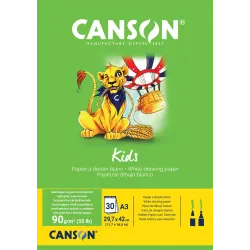 BLOC KIDS DESSIN PAPIER BLANC CANSON 30 FEUILLES A3 90G/M²