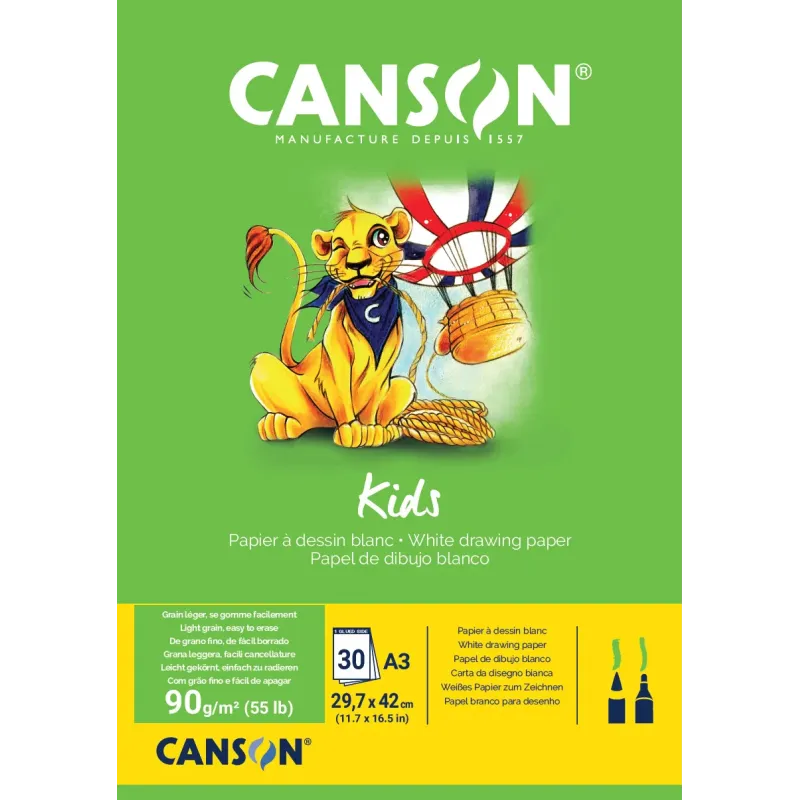 BLOC KIDS DESSIN PAPIER BLANC CANSON 30 FEUILLES A3 90G/M² BLOC KIDS DESSIN PAPIER BLANC CANSON 30 FEUILLES A3 90G/M²