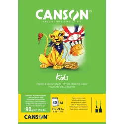 BLOC KIDS DESSIN PAPIER BLANC CANSON 30 FEUILLES A4 90G/M²