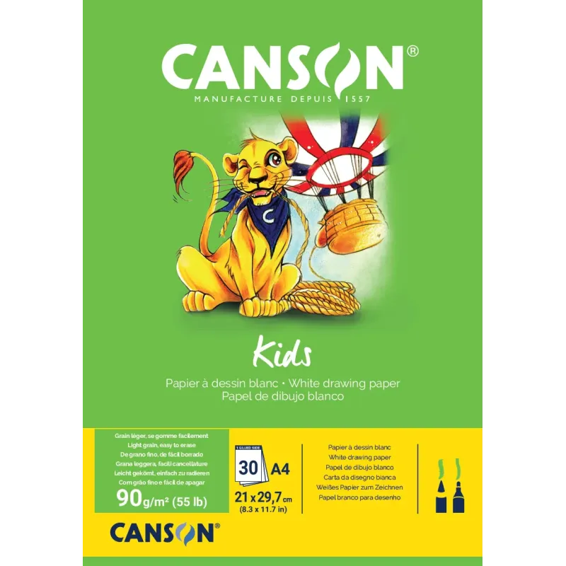 BLOC KIDS DESSIN PAPIER BLANC CANSON 30 FEUILLES A4 90G/M² BLOC KIDS DESSIN PAPIER BLANC CANSON 30 FEUILLES A4 90G/M²