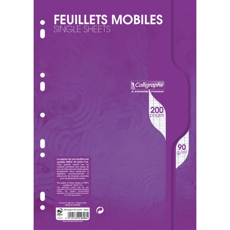 FEUILLETS MOBILES 21X29,7 200P SEYES 90G BLANC
