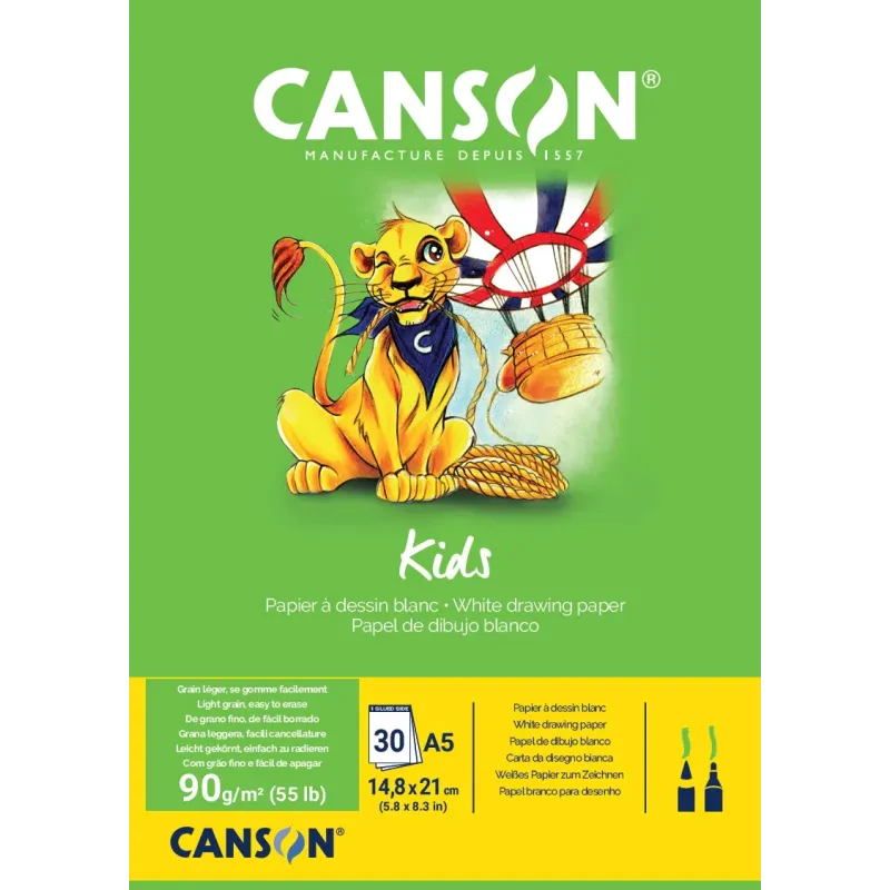 BLOC KIDS DESSIN PAPIER BLANC CANSON 30 FEUILLES A5 90G/M² BLOC KIDS DESSIN PAPIER BLANC CANSON 30 FEUILLES A5 90G/M²