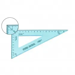 équerre double graduation 0 positionné dans l’angle droit. Plastique incassable 60° - Hypothénuse 21 cm - Graduation 20,4 cm.
