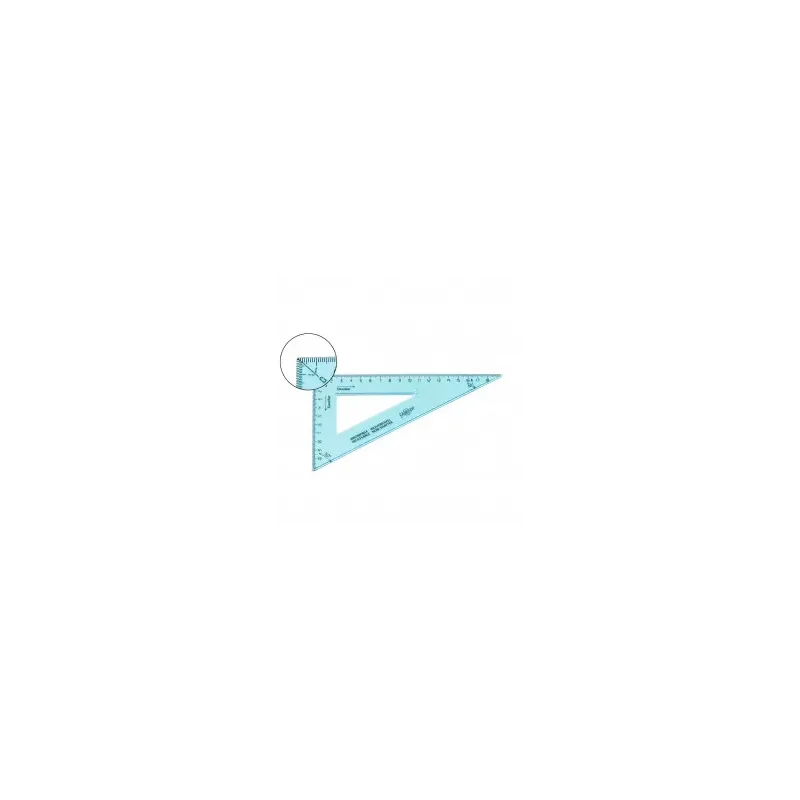 équerre double graduation 0 positionné dans l’angle droit. Plastique incassable 60° - Hypothénuse 21 cm - Graduation 20,4 cm.