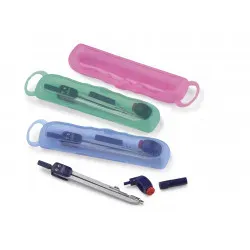 Compas métal avec bague universelle pour crayon, 1 mine de rechange, livré dans un coffret. Pour réaliser des cercles jusqu’à 15