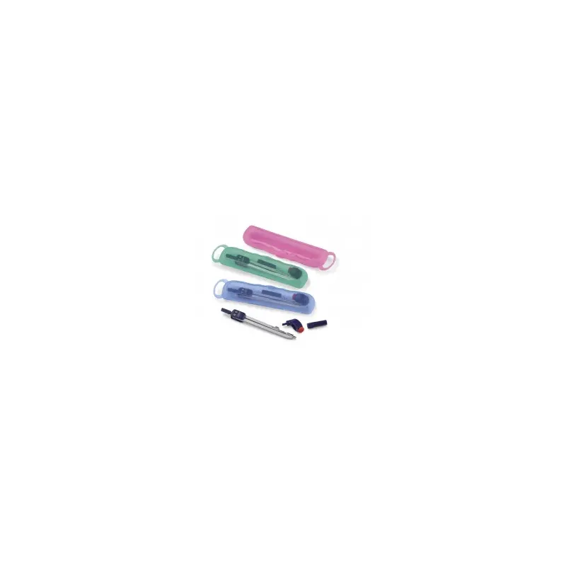 Compas métal avec bague universelle pour crayon, 1 mine de rechange, livré dans un coffret. Pour réaliser des cercles jusqu’à 15