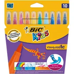 VISAQUARELLE 10 FEUTRES PINCEAUX COLORIS ASSORTIS